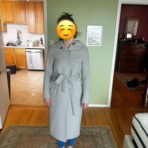 High-End Gray Hooded Belted Winter Coat from Russian Designer • Size 6